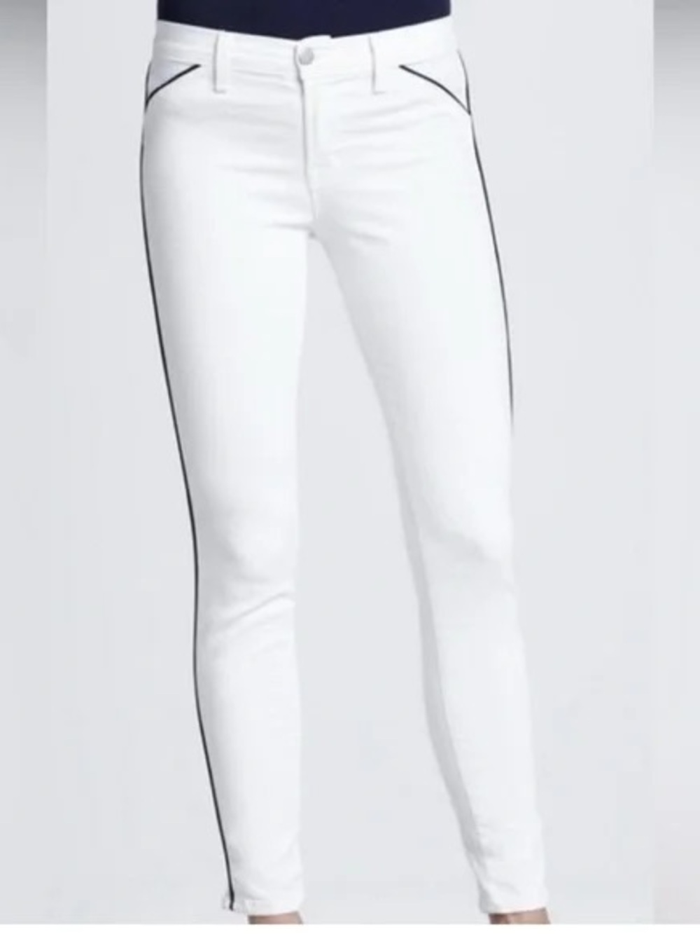 J Brand for Intermix Size 26 White Women's Slim Skinny Jeans Black Side Stripe